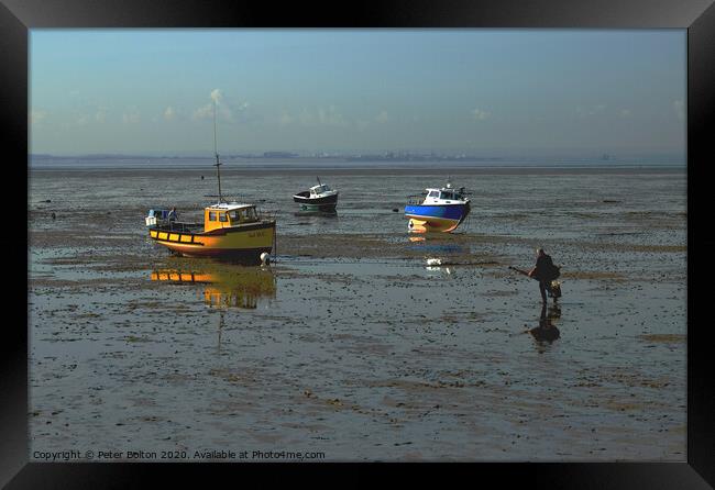 Waiting for the tide at Thorpe Bay, Essex, UK Framed Print by Peter Bolton