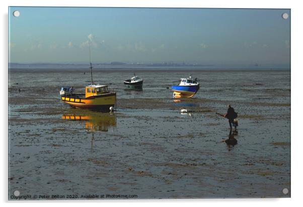 Waiting for the tide at Thorpe Bay, Essex, UK Acrylic by Peter Bolton