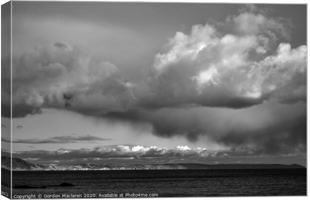 B+W Cloud formation over Whitsand Bay, Looe, Cornwall Canvas Print by Gordon Maclaren