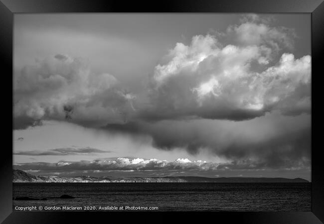 B+W Cloud formation over Whitsand Bay, Looe, Cornwall Framed Print by Gordon Maclaren