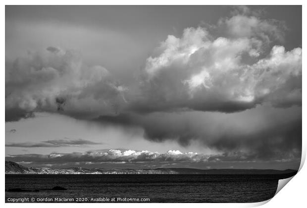 B+W Cloud formation over Whitsand Bay, Looe, Cornwall Print by Gordon Maclaren