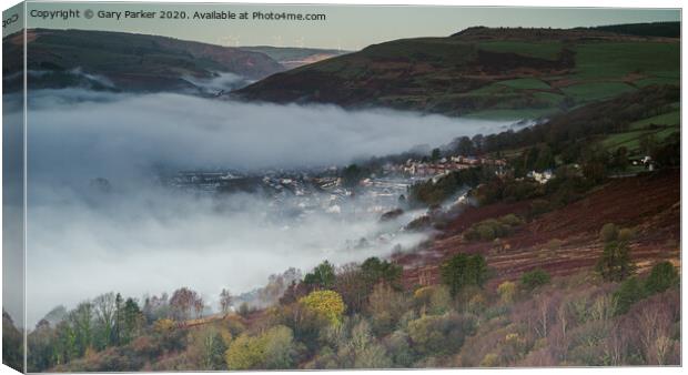 A cloud inversion across the South Wales Rhondda Valley Canvas Print by Gary Parker