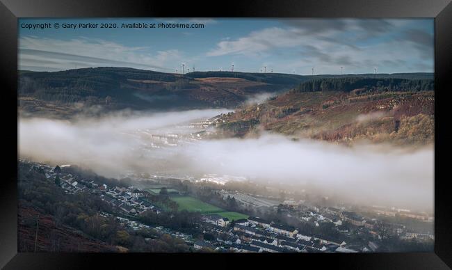 A cloud inversion across the South Wales Rhondda Valley Framed Print by Gary Parker
