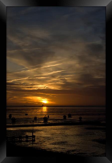 A fine sunset in portrait format at Westcliff on Sea, Essex, UK. Framed Print by Peter Bolton