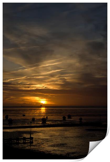 A fine sunset in portrait format at Westcliff on Sea, Essex, UK. Print by Peter Bolton