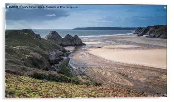 Three Cliffs Bay, the Gower Peninsular Acrylic by Gary Parker
