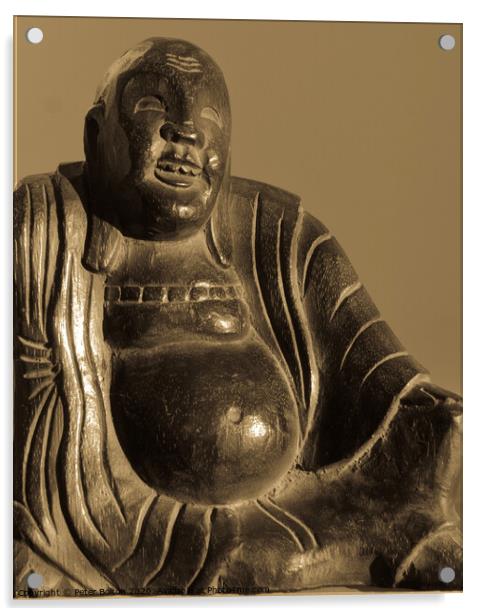  Carved wooden buddha figure in sepia tones. Acrylic by Peter Bolton