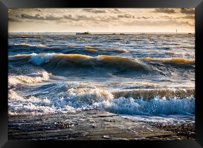  Evening Waves at Southend Pier, Essex, UK Framed Print by Peter Bolton