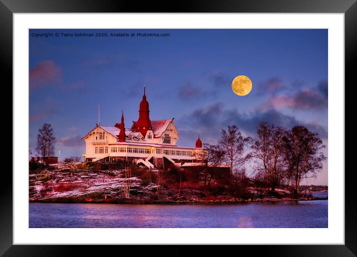 Luoto, Klippan in Helsinki, Finland in Moonlight Framed Mounted Print by Taina Sohlman