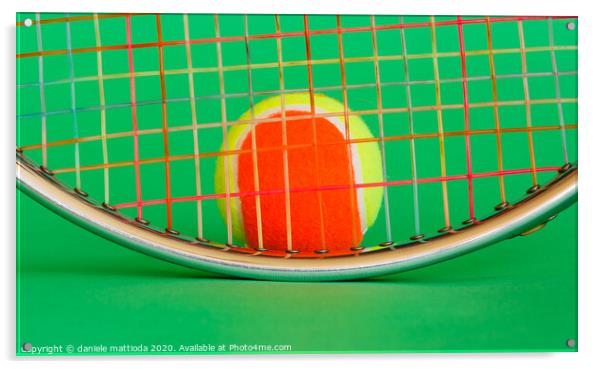 a racket and a tennis ball Acrylic by daniele mattioda
