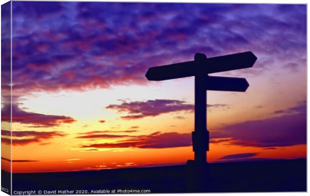 Sunset behind North Yorkshire Moors way-sign Canvas Print by David Mather