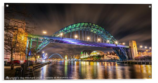 Tyne Bridge at Night Acrylic by Ray Pritchard