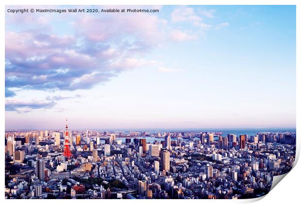 MXI29899 Tokyo tower in aerial scenery of Tokyo city Japan Print by MaximImages Wall Art