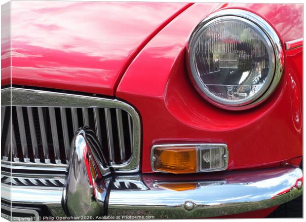  Red British mgb sports car  Canvas Print by Philip Openshaw