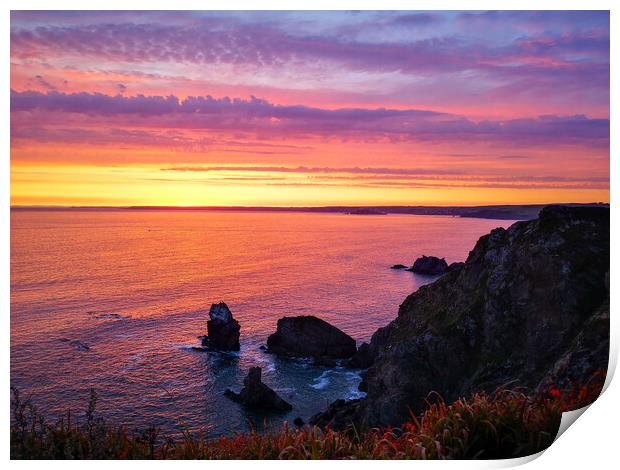 Hope Cove Sunset Print by Michelle Bowler