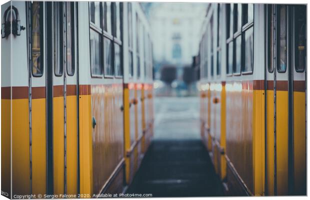 Between two yellow trams Canvas Print by Sergio Falzone