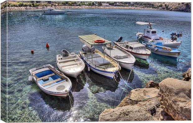 Lindos Boats Canvas Print by Mike Gorton