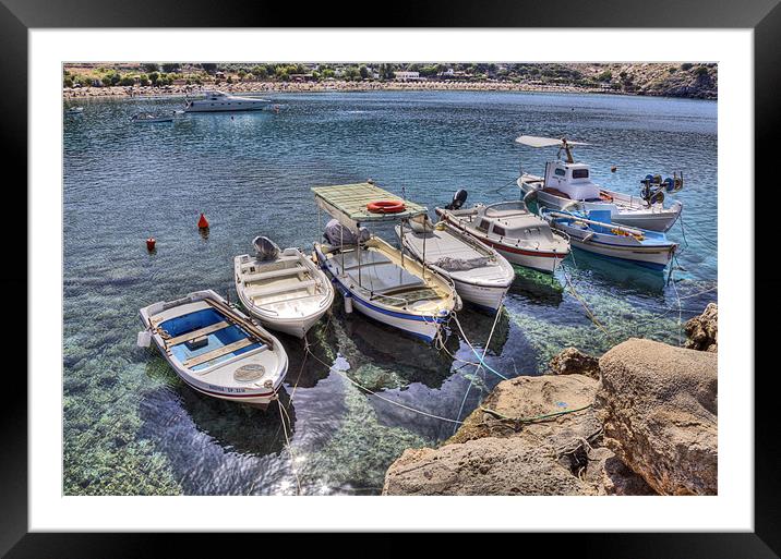 Lindos Boats Framed Mounted Print by Mike Gorton