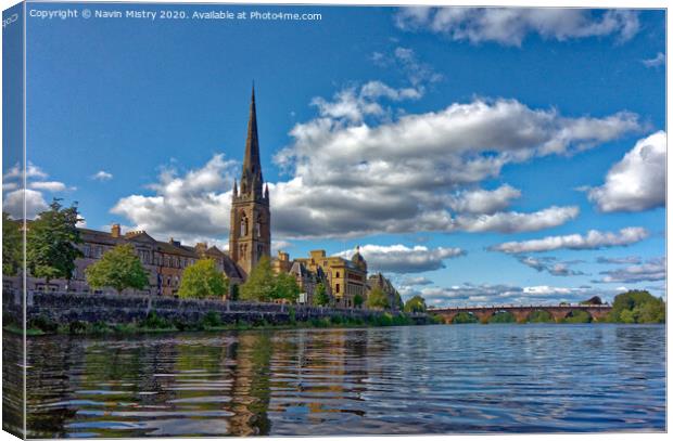 Perth Scotland and the River Tay with St. Matthew's Church Canvas Print by Navin Mistry