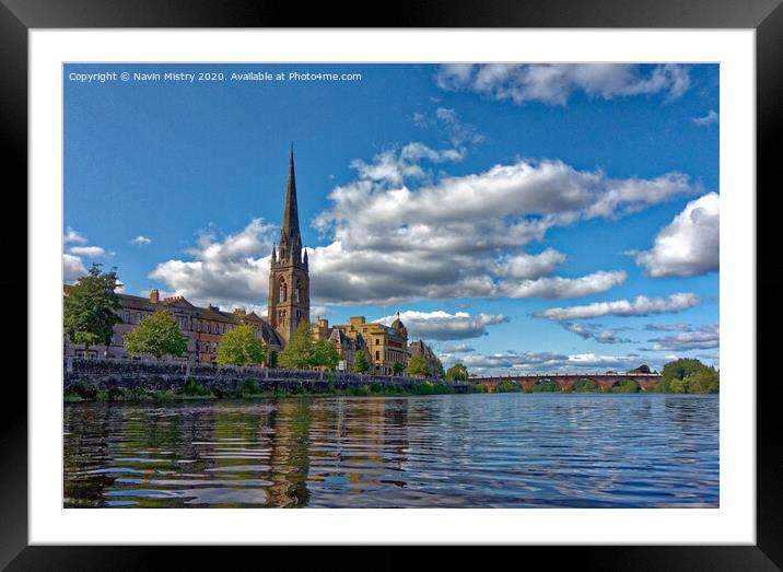 Perth Scotland and the River Tay with St. Matthew's Church Framed Mounted Print by Navin Mistry
