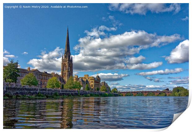 Perth Scotland and the River Tay with St. Matthew's Church Print by Navin Mistry