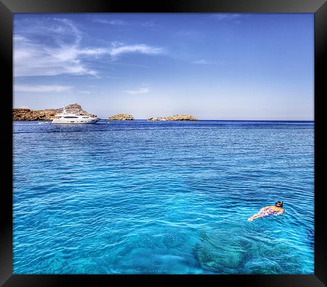 Snorkelling at Lindos Rhodes Framed Print by Mike Gorton