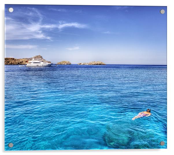 Snorkelling at Lindos Rhodes Acrylic by Mike Gorton