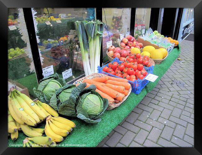 Vegetables on display at Scarborough in Yorkshire. Framed Print by john hill