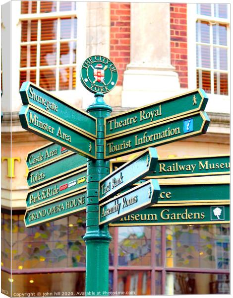 City of York Signpost. Canvas Print by john hill