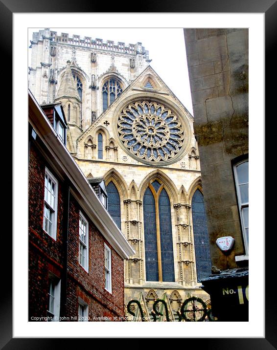 York Minster rose window and tower at York in Yorkshire. Framed Mounted Print by john hill