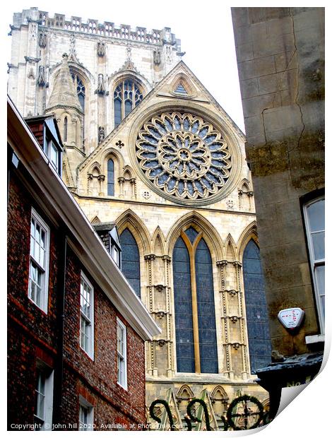 York Minster rose window and tower at York in Yorkshire. Print by john hill