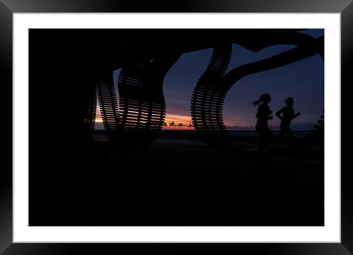 Serene Serenade: Joggers Embracing Sunrise Framed Mounted Print by Mel RJ Smith