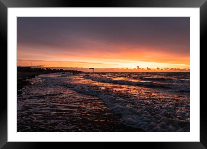 Serene Autumn Sunrise Over Littlehampton Beach Framed Mounted Print by Mel RJ Smith