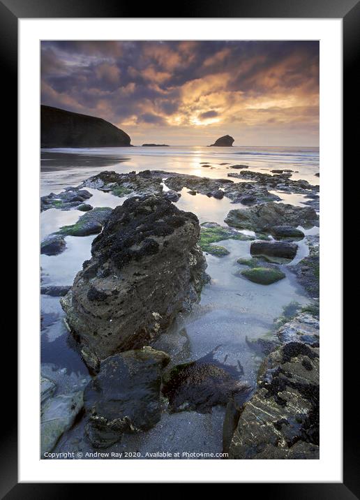   Portreath Sunset Framed Mounted Print by Andrew Ray