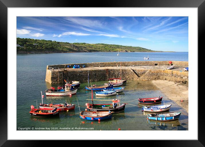Coverack Harbour Framed Mounted Print by Andrew Ray
