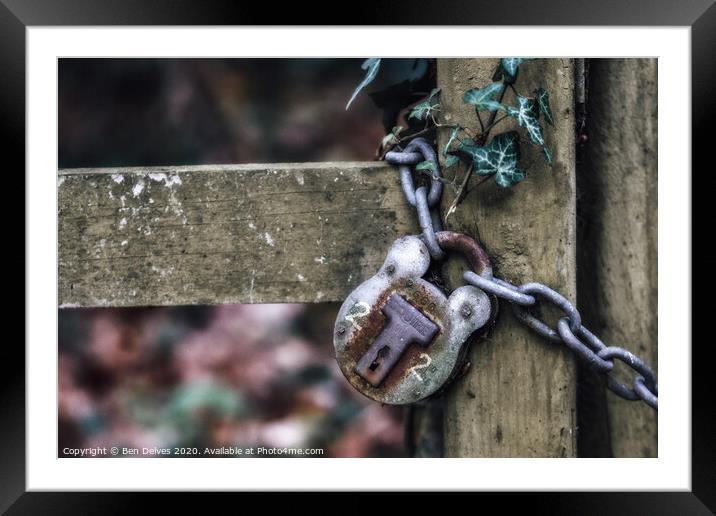 Rusty Padlock in the Woods Framed Mounted Print by Ben Delves
