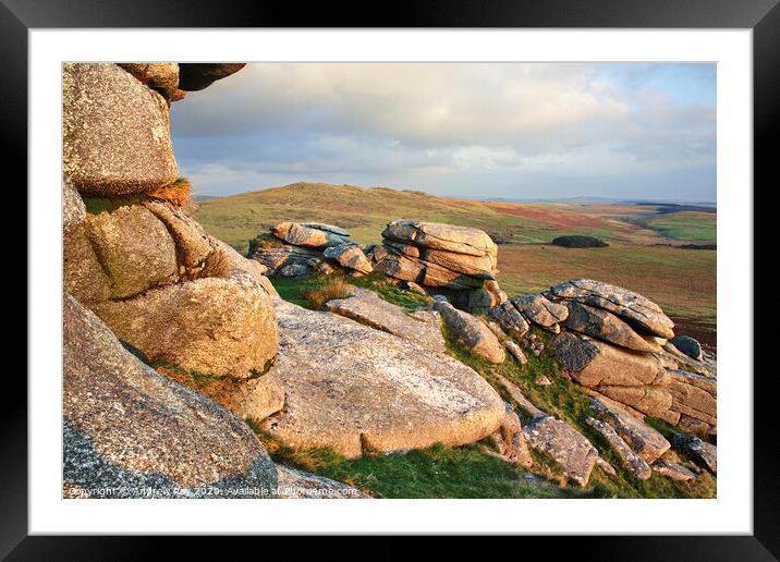 Roughtor Rocks Framed Mounted Print by Andrew Ray