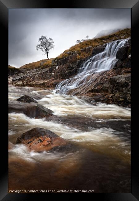Glen Etive Waterfalls and River Scotland Framed Print by Barbara Jones