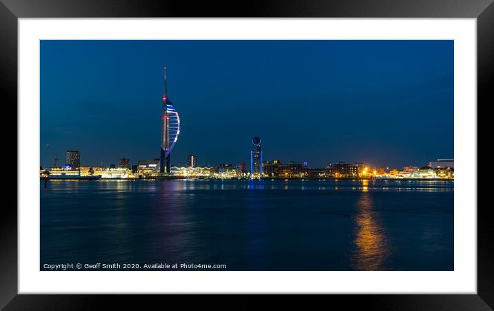 Night view of Portsmouth Framed Mounted Print by Geoff Smith