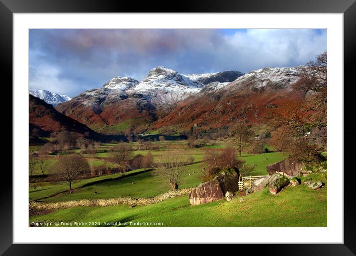 Dusting of snow on the Langdales Framed Mounted Print by Doug Burke