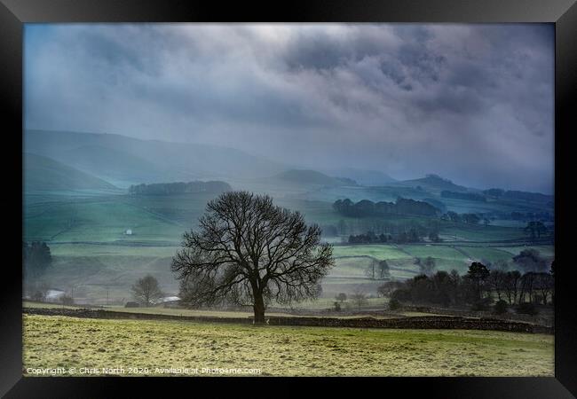 Misty morning, Grassington. Yorkshire Dales. Framed Print by Chris North
