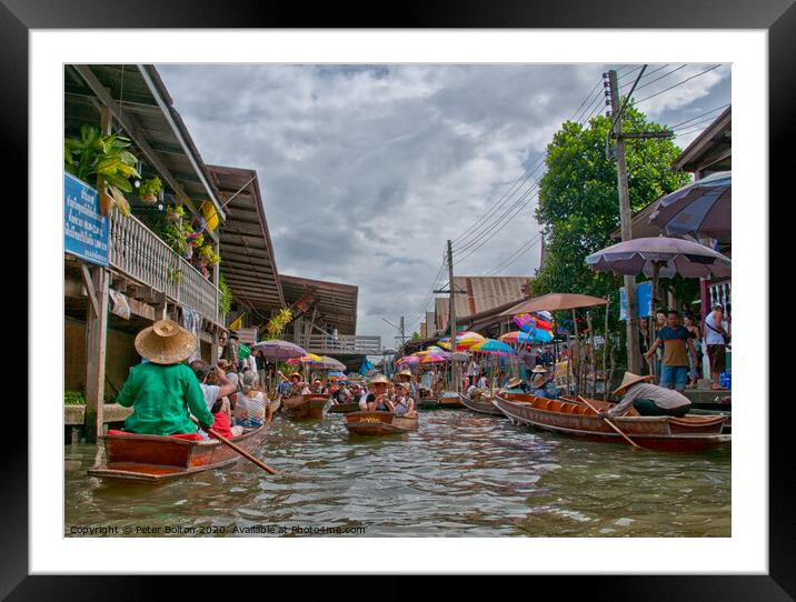 A floating market in Bangkok, Thailand. Framed Mounted Print by Peter Bolton