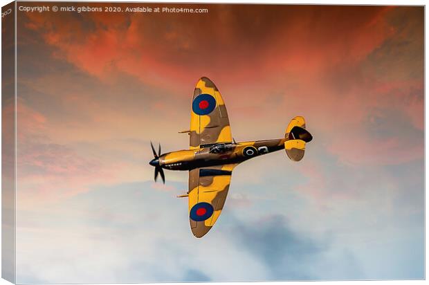 Sunset for Battle of Britain Spitfire Canvas Print by mick gibbons