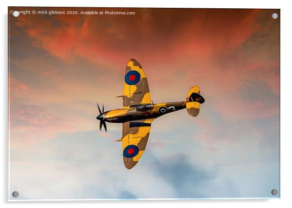 Sunset for Battle of Britain Spitfire Acrylic by mick gibbons