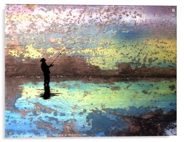Man Fishing Acrylic by Robert Fennah