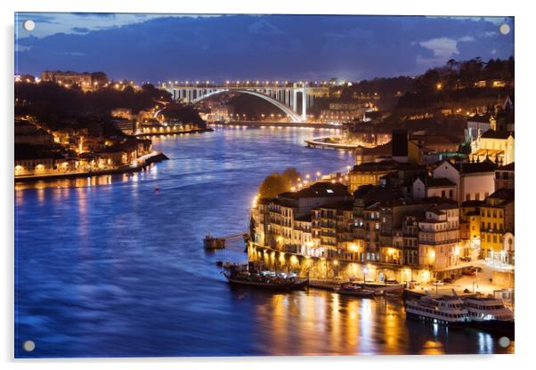 Porto City by Night Acrylic by Artur Bogacki