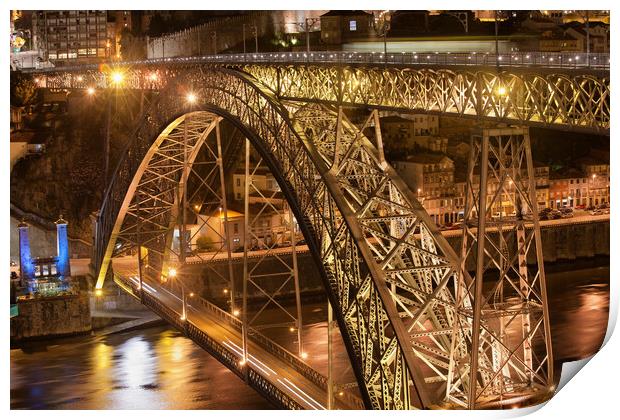 Dom Luis I Bridge In Porto By Night Print by Artur Bogacki