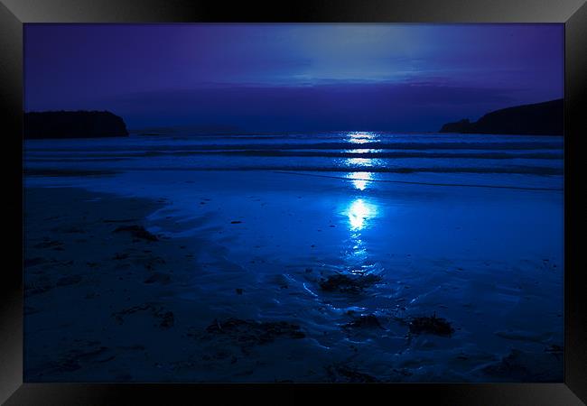 Cornwall Beach in Moonlight Framed Print by Eddie Howland