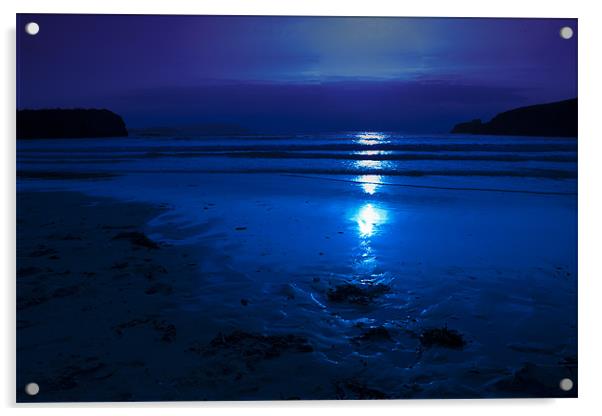 Cornwall Beach in Moonlight Acrylic by Eddie Howland