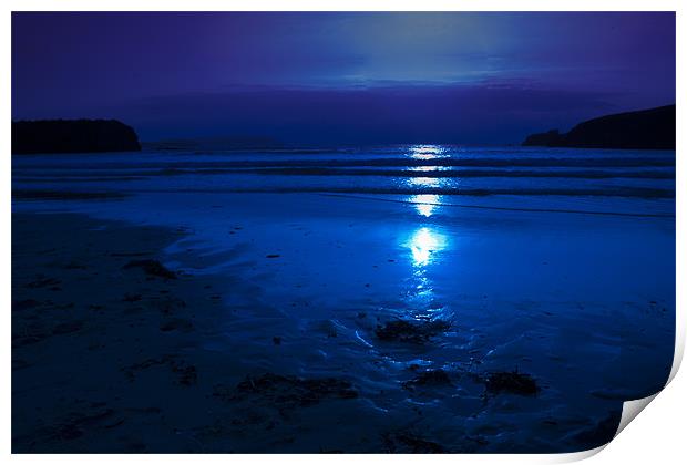 Cornwall Beach in Moonlight Print by Eddie Howland
